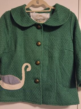 Green Pea Coat with Decorative Patch - Vintage Style